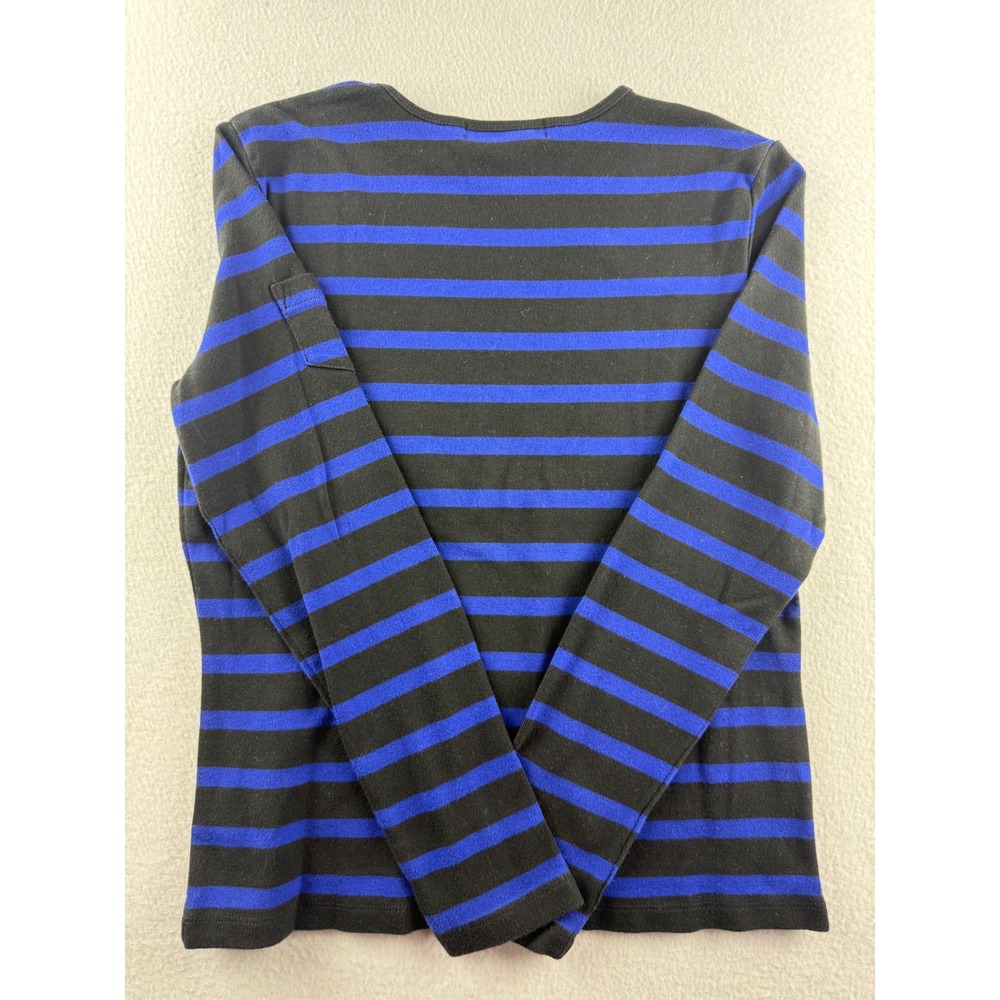 Lauren Ralph Lauren Womens Striped Long Sleeve Top Blue Black Logo Pocket M - Picture 6 of 6